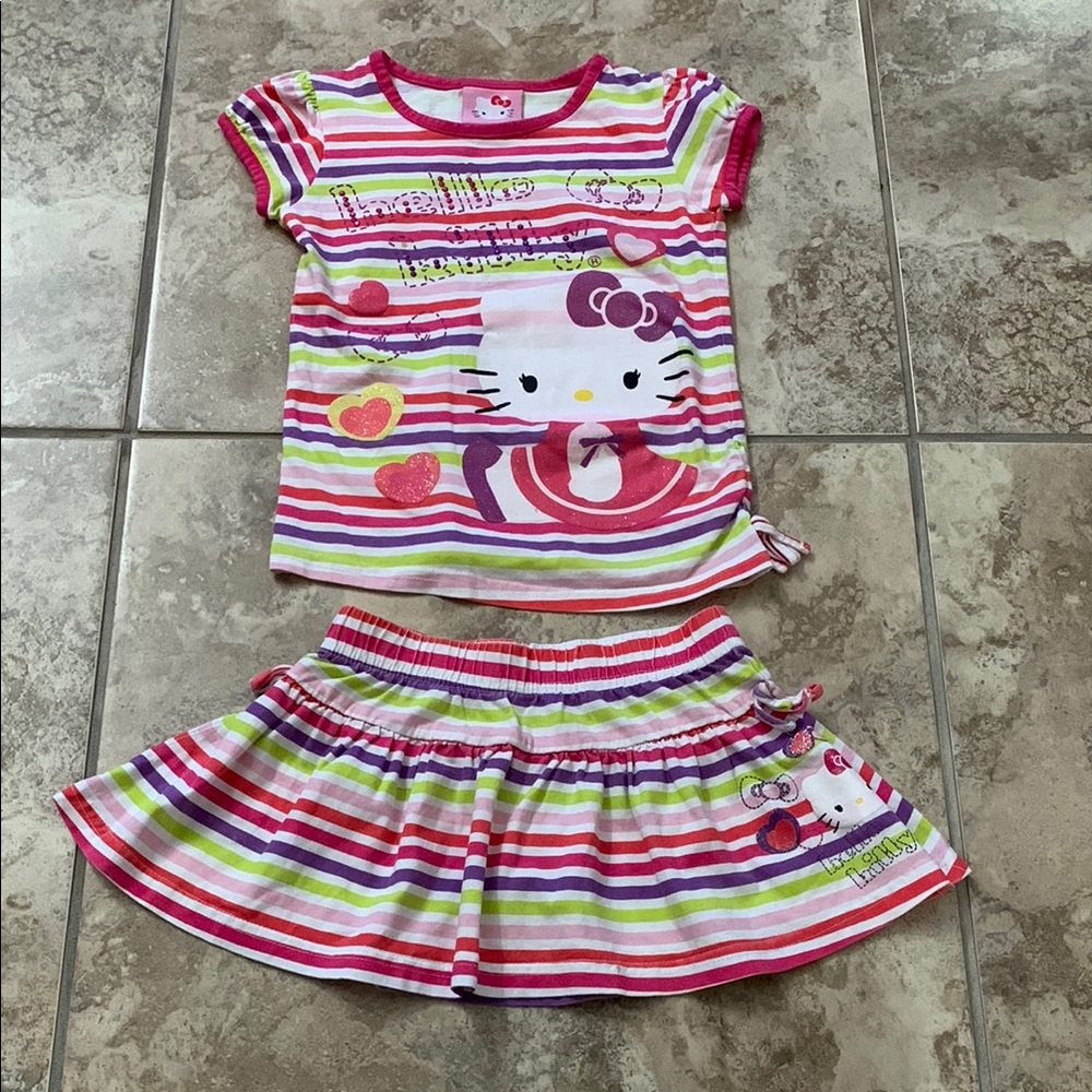 Hello Kitty Set shirt and skirt  100% cotton shirt size 4 skirt size 3T
